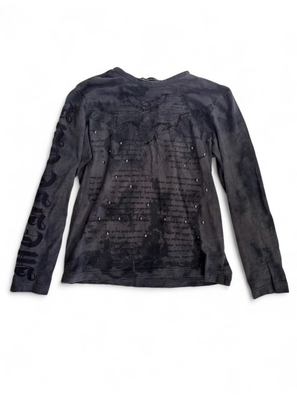 INC International Concepts grey studded graphic long sleeve top Size M